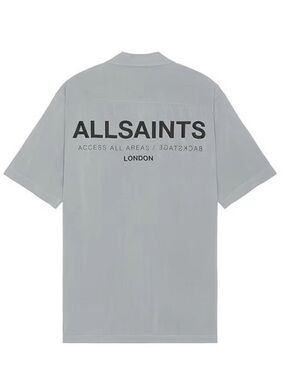 AllSaints Underground Access All Areas Grey Relaxed Fit Button Down Shirt Sz L